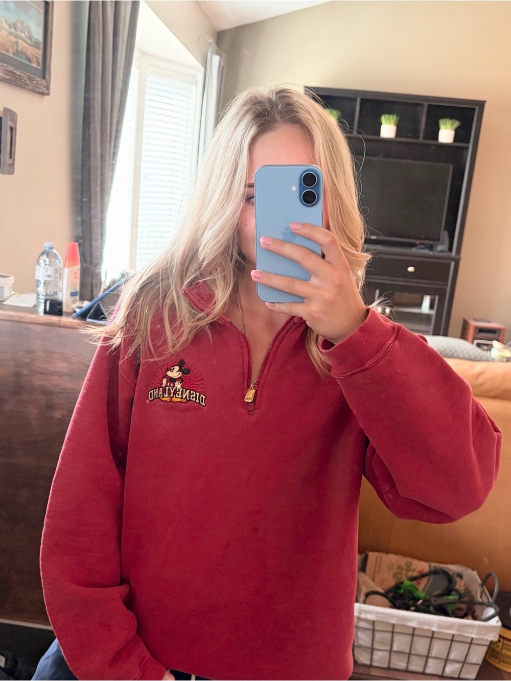 Vintage Made in USA Disney Red Half-Zip Sweatshirt